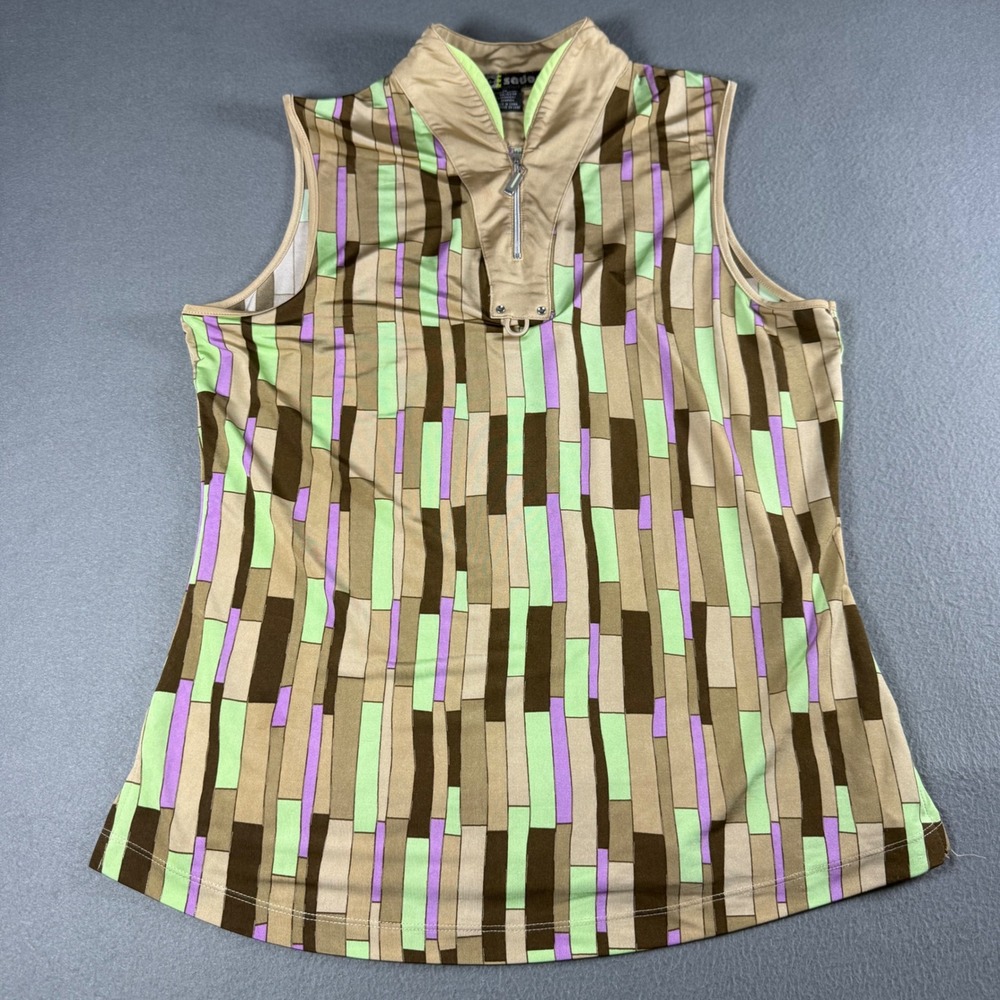 Jamie Sadock Womens Medium Golf Top Sleeveless Mock Neck 1/4 Zip Geometric Print